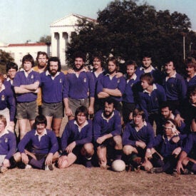 Historical men's rugby team photo.