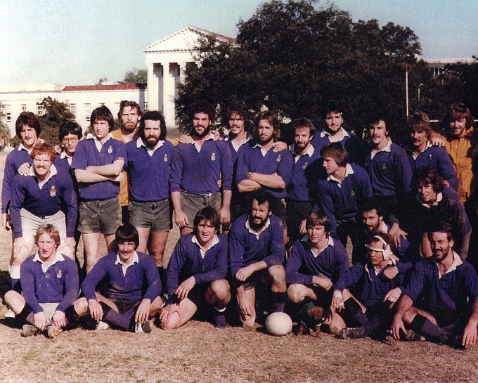 Historical men's rugby team photo.
