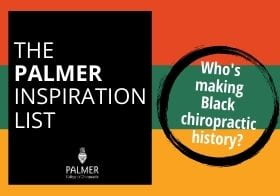 "The Palmer inspiration list: who's making Black chiropractic history?" on a background of red, green, and yellow.