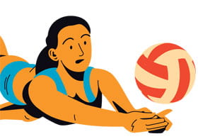 woman volleyball player diving after ball