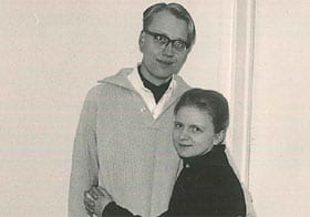 Black and white photo of a young couple.