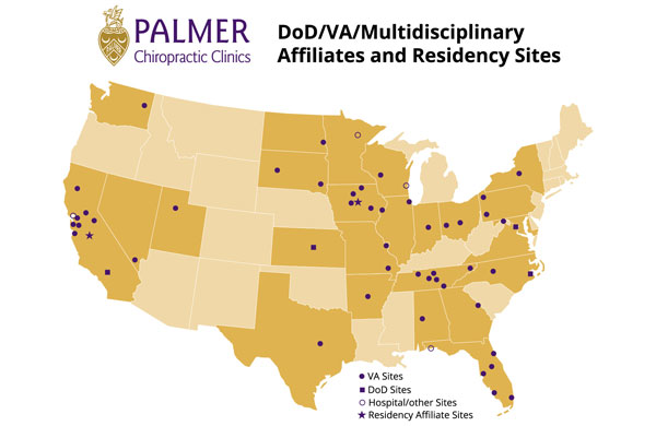 DoD/VA Multidisciplinary Affiliates and Residency Sites pinpointed on a map as of 2021.