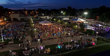 Aerial view of outdoor Homecoming events at night