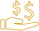 Money symbols above hand icon.