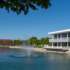 Overview photo of buildings and lake on Palmer Florida campus.