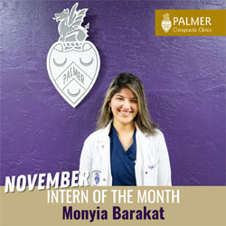 Palmer Florida student Monyia Barakat in white clinic coat.