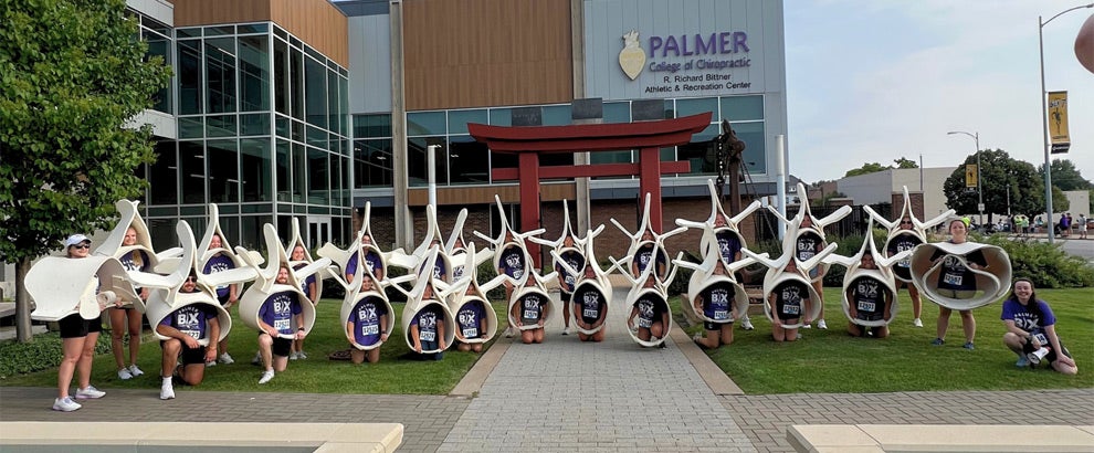 Students dressed in spine costumes in Bix parade.