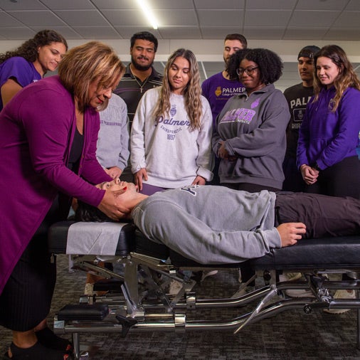 Hands-on education begins early for chiropractic students at Palmer College.