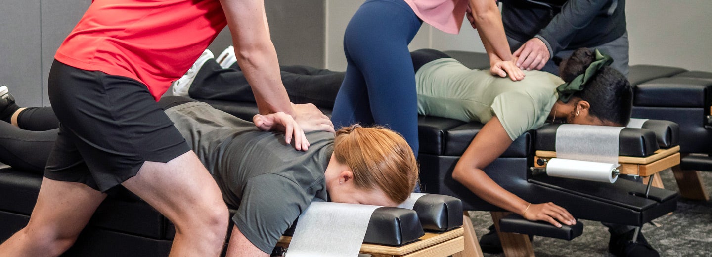 Palmer College students begin hands-on training early on in the curriculum.