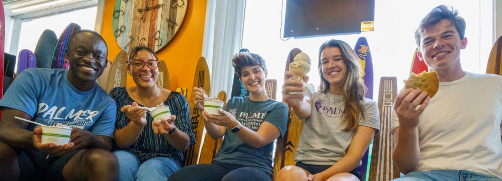 Palmer students gather for ice cream in downtown Davenport. 