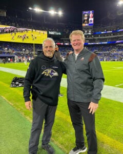 Drs. Sokoloff and Kempf, NFL team chiropractors, on the field on gameday. 